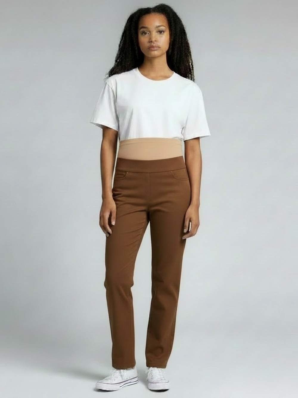 Maternity Motherhood L Classic High-Rise Straight Leg Pants in Brown w/ Band